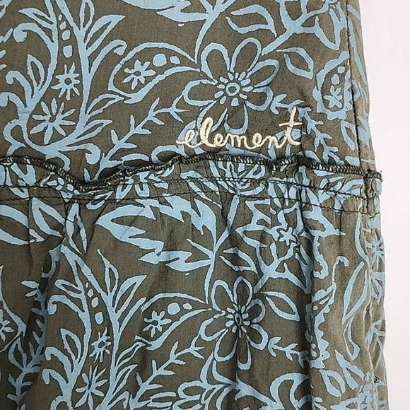Element Skirt Blue  Floral Print Taupe Lined 100% Cotton Lightweight Size Large - Picture 3 of 11